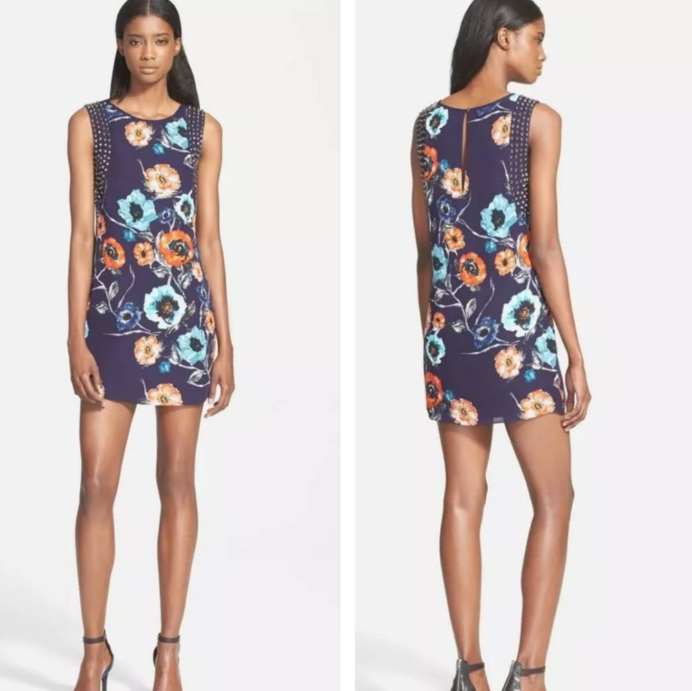 Haute Hippie Sleeveless Floral Studded Dress EUC